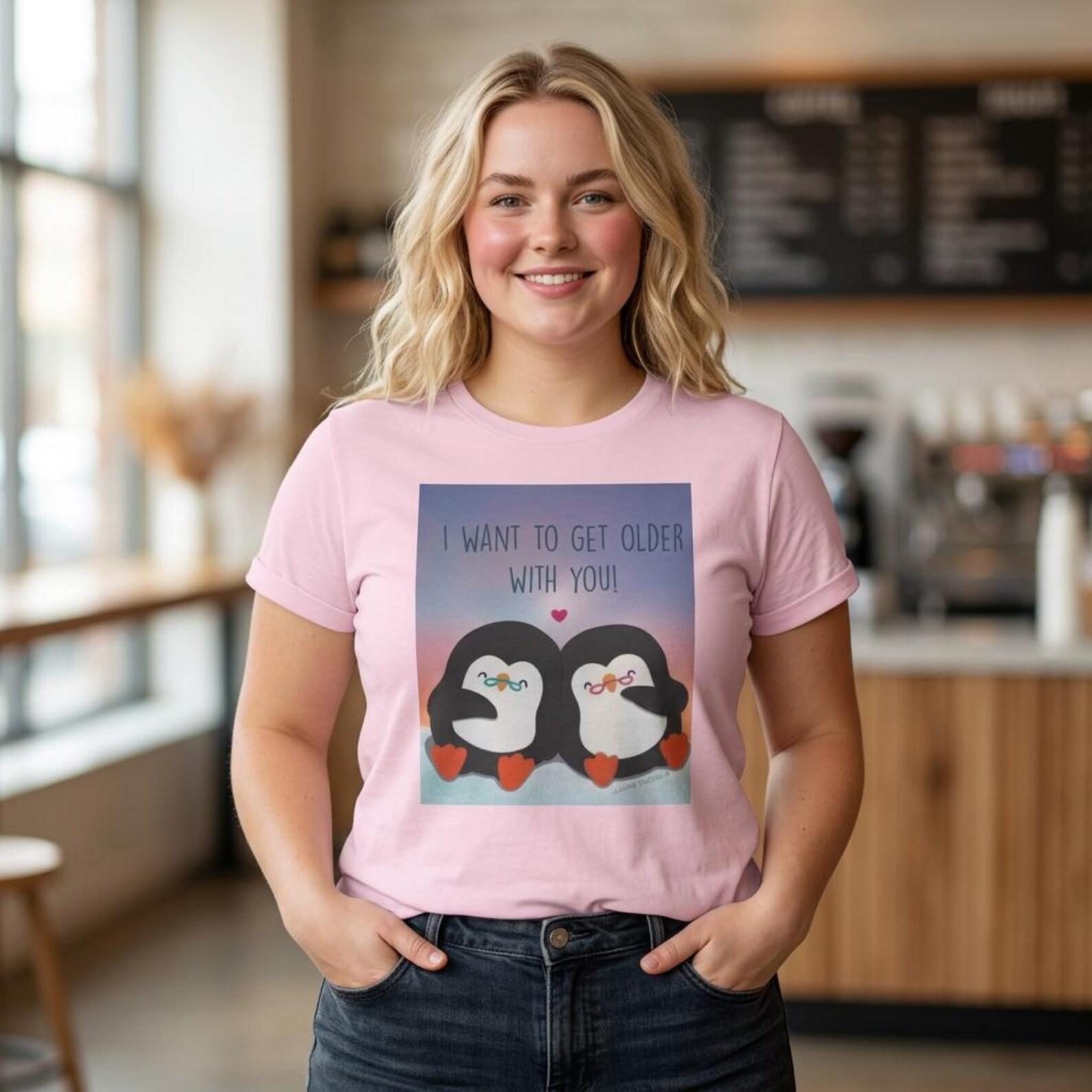 Penguin T-Shirt | Cute penguin couple, love heart design S