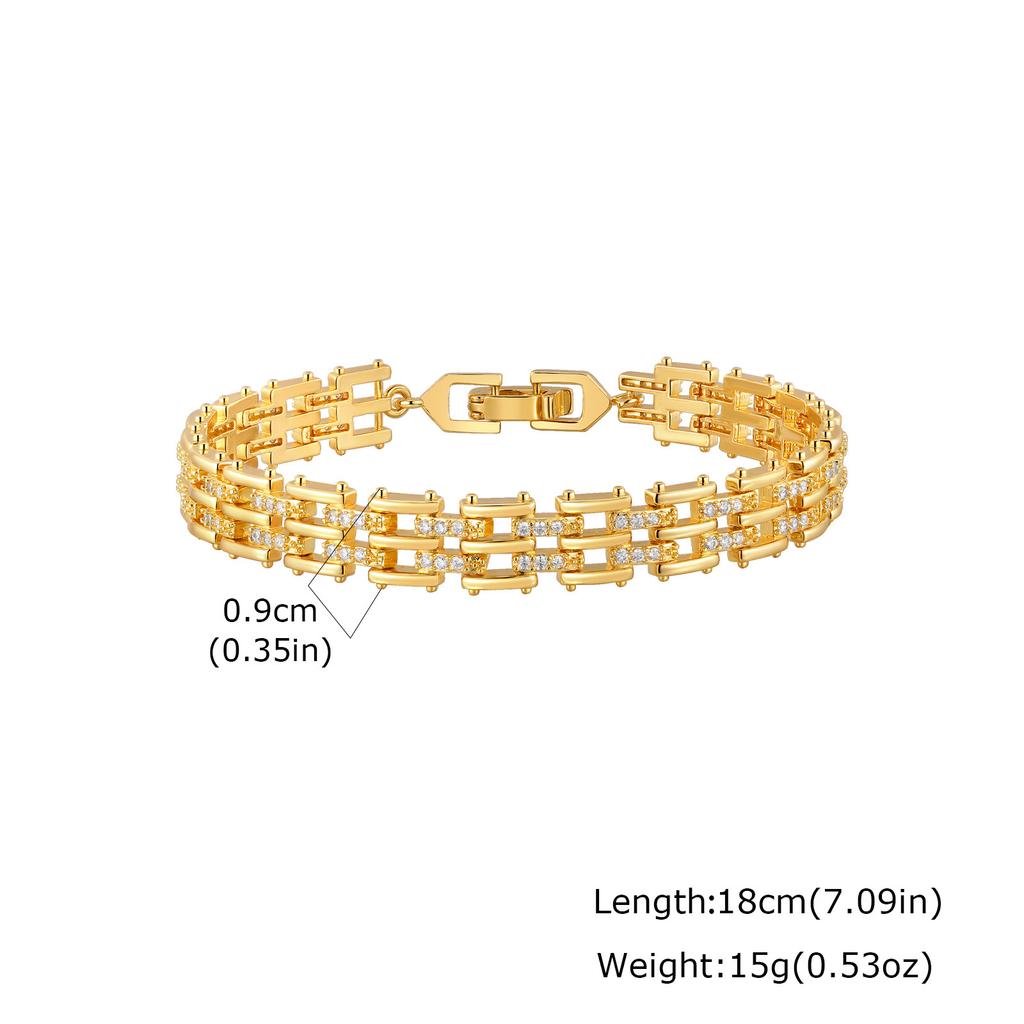 Wind Copper Inlaid Zircon Strap Bracelet Gold, High-End Versatile Women'S Jewelry Pbr-300