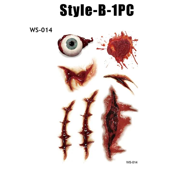 Halloween Waterproof Temporary Tattoo Stickers Sexy Bloody Makeup Zombie Scar Tattoo Decoration Wound Horror Blood Sticker