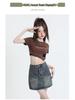 High-Waisted Denim A-Line Mini Skirt for Women - 2025 Spring/Summer Slimming Design, Petite-Friendly Midi Length.