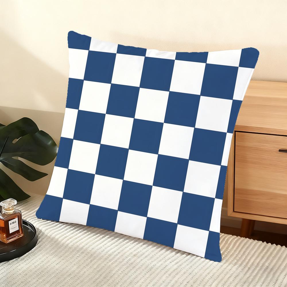 Artistic Elegant Plaid Prints Cushion Cover Silky Short Plush Home Sofa Cushion Cover - Invisible Zipper Home Decoration