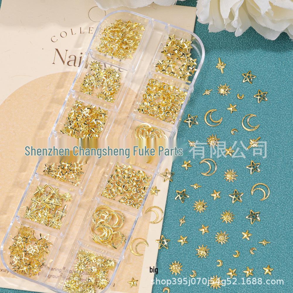 Japanese Style Star & Moon Metal Nail Art Decorations Mixed Pack