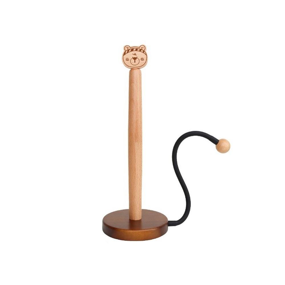 Free Standing Wooden Roll Paper Towel Holder Stable One-handed Tear Disposable Paper Holder Decorative Cartoon Bear