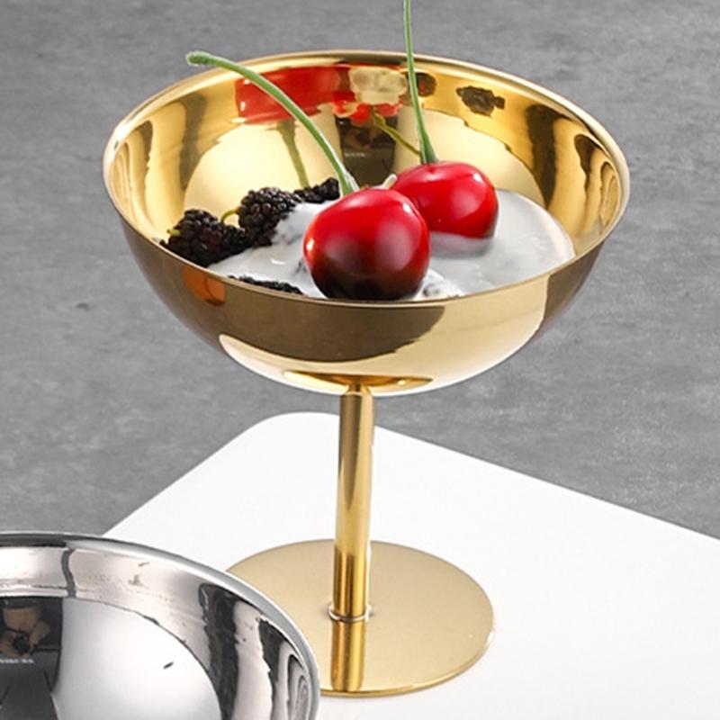 Footed Metal Serving Cup for Fruit Presentation and Party Table Use, Stemmed Bowl Cup for Home Gathering Display