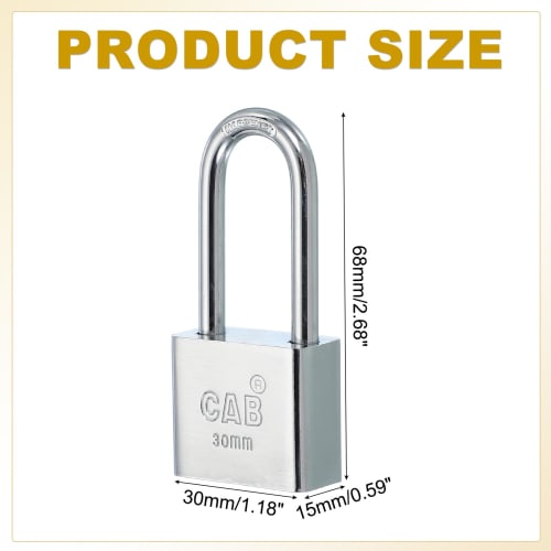 PATIKIL 1-Piece Padlock, 30 X 18 X 68mm, Stainless Steel, Rustproof, Waterproof, Compact, with 3 Keys, Anti-Theft, Secondary Lock, for Rooms, Outdoors