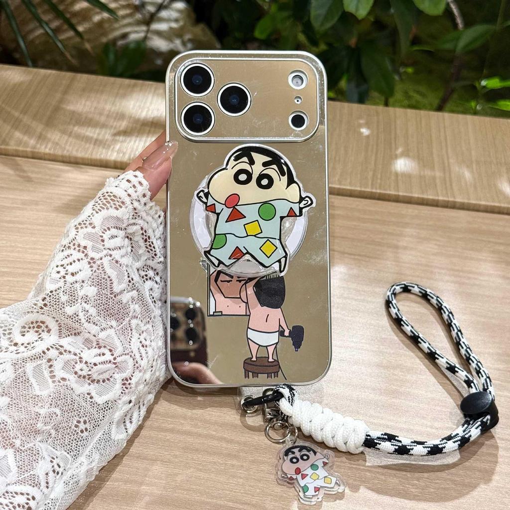 Shin-chan Mirror Phone Case for iPhone 17 Pro Max/16 Pro/15 with Silver Edge