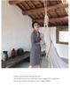 Women's Stand Collar High Waist Wrap Dress - Black & White, 3/4 Sleeve for Summer/Autumn