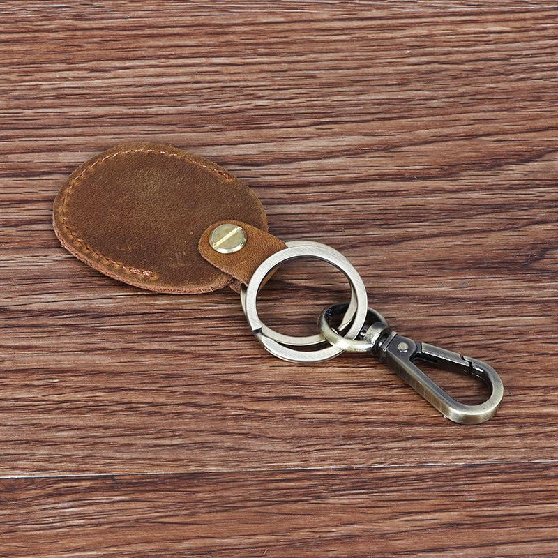 Genuine Leather Crazy Horse Cowhide Keychain & Access Card Holder with Hardware Buckle коричневый