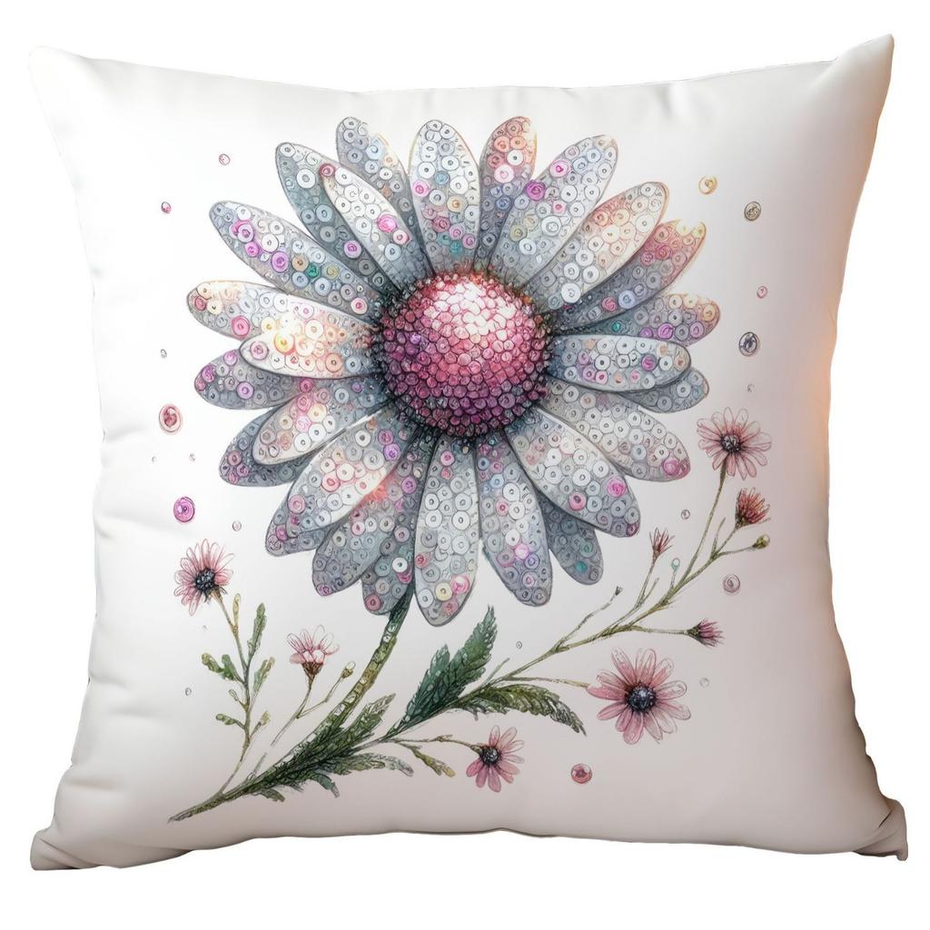 New Glitter Daisy Printed Pillowcase Light Luxury Floral Home Living Room Sofa Cushion Pillowcase