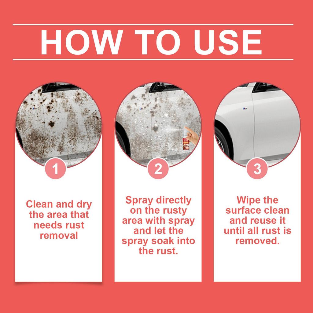 Rayhong Car Rust Remover Spray 30ml - Car Metal Rust Removal, Polishing, Stain Removal, Coating Cleaner