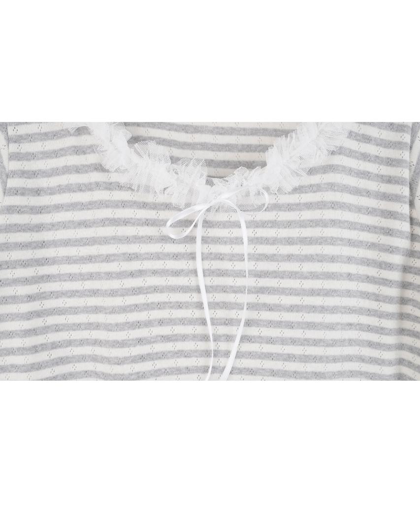 HIGH SCHOOL DISCO Lace Stripe Short Sleeve_Melange Gray