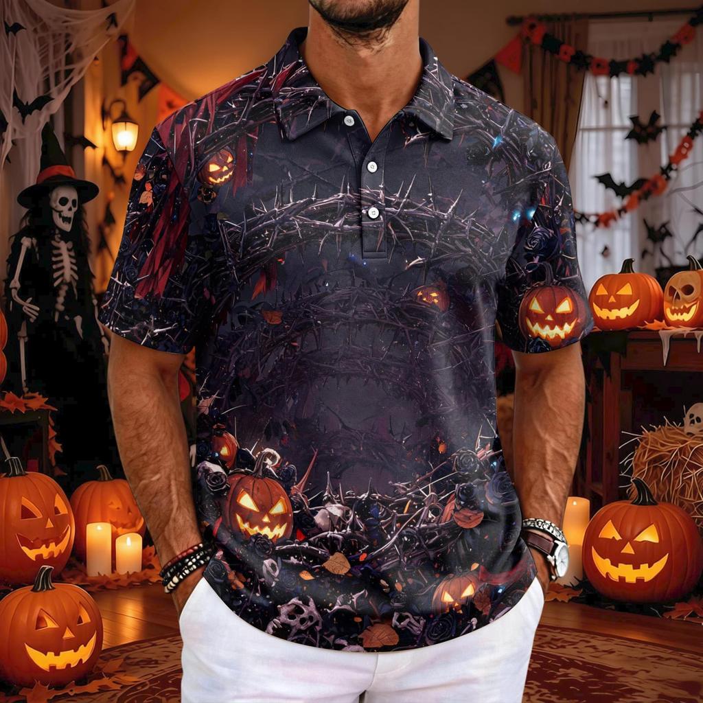 Herren Halloween Kurzarm T-Shirt Lockerer Schnitt Lässig für Feiertagsparty Feiern