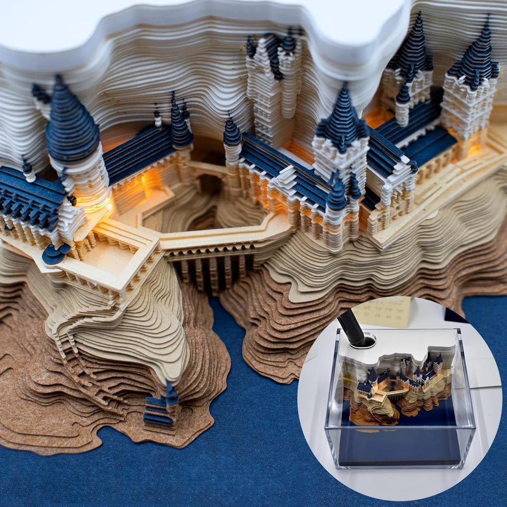 3D Memo Pads Calendar 2026,Magic Castle 3D DIY Art Memo Pad with Lights,Time Piece Calendar 2025 Tear Away Carving Sticky DIY Post Craft(Magic Castle)