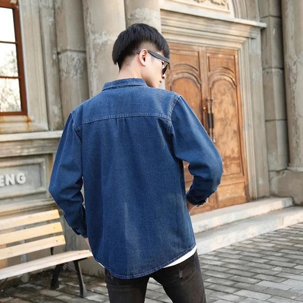 Jachetă largi din blugi Cămașă cu mânecă lungă Blugi de buzunar pentru bărbați Îmbrăcăminte exterioară Casual primăvară-vară Jachetă cardigan Cămașă din blugi cu rever de înaltă calitate