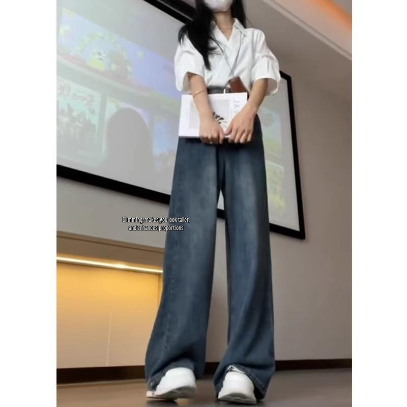 Women's Plus Size Fleece-Lined High Waist Straight Leg Jeans - 2025 Autumn/Winter Slimming Wide Leg Style