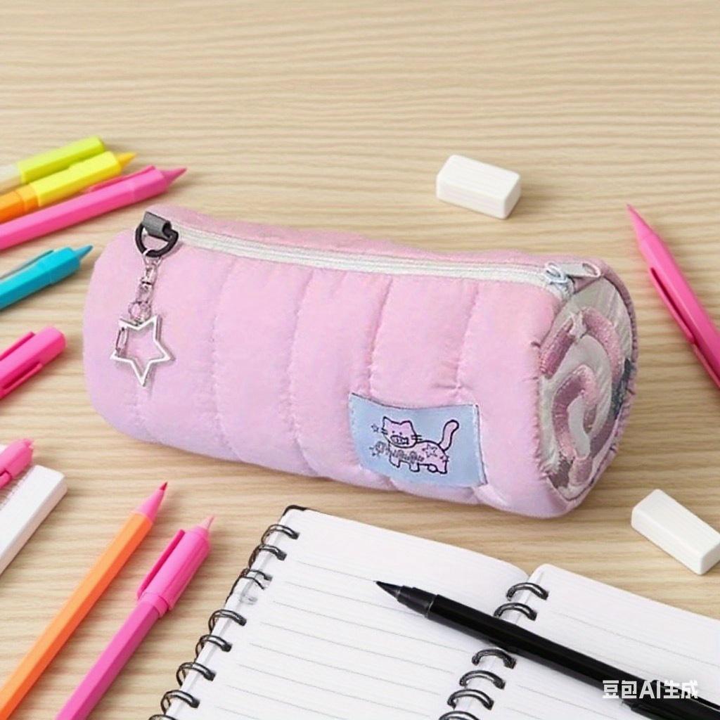 Towel Roll Pencil Case, Soft and Cute Pen Storage Bag, Cosmetic Pouch, Large Capacity Student Stationery Bag, School Supplies.