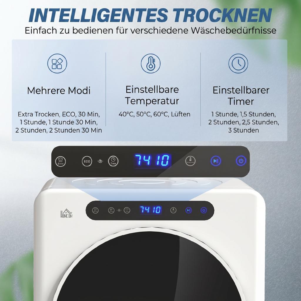 Tumble Dryer, 6 Programs, 40-60 Degrees C, 5 Kg Capacity, Compact, Touch Control, White