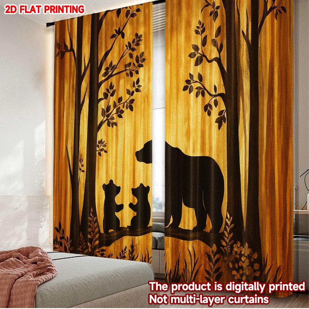 2D flat printing 2pcs Curtain Bear Family in Forest Digital Printed Polyester Drapes Family Party for All Occasions for Bedroom
