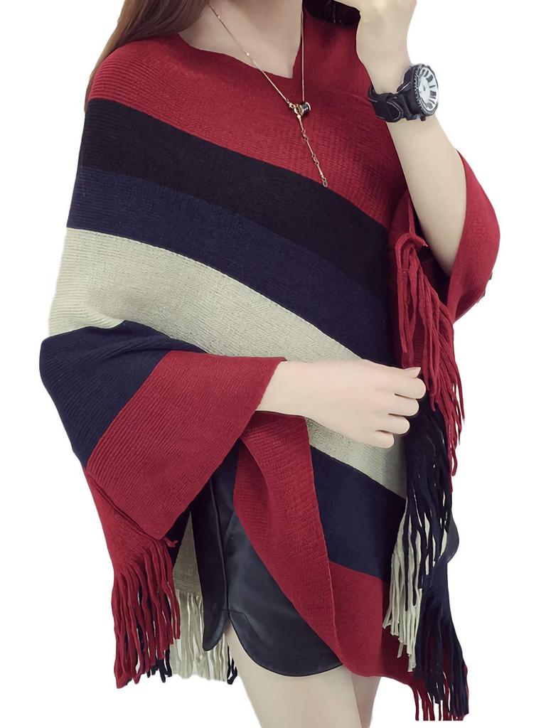 Everyday Going For Adult Cold Red [AZULTE] Poncho, Cape, Stole, Women's Fashion, Spring, Autumn/Winter, Stole, Commuting, School, Wear, Out, Cute,