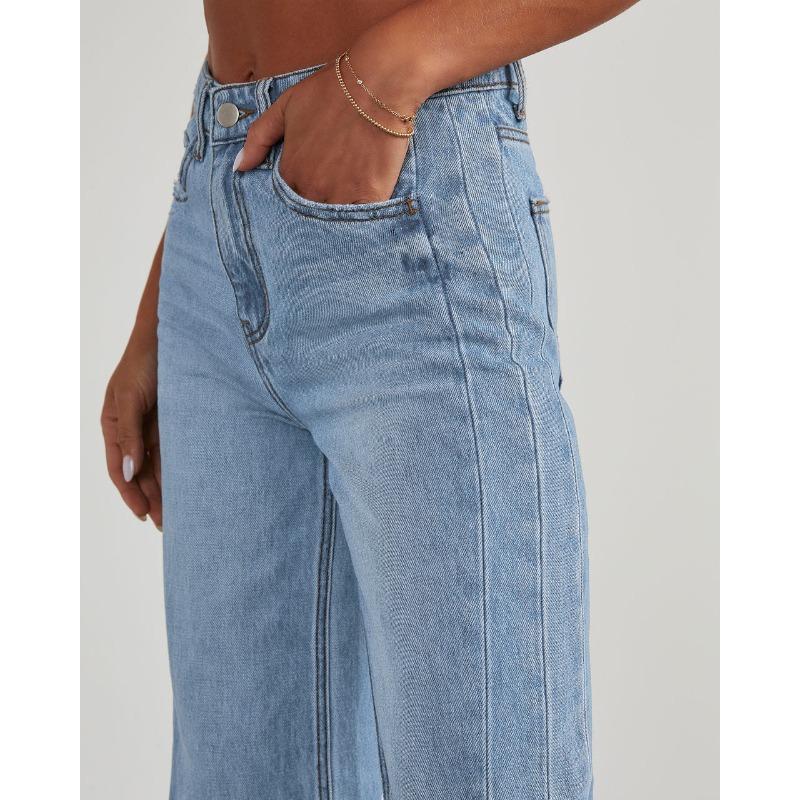 Dames Jeans Løse Casual Rett Ben Vidt Ben Bukse Slepe Gulv Bukse