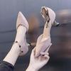 Autumn Women's Shoes 2025 New One-word Buckle High Heels Thin Heel Versatile Pointed Head Shallow Mouth Single Shoes Fairy Fairy Wind Middle Heel