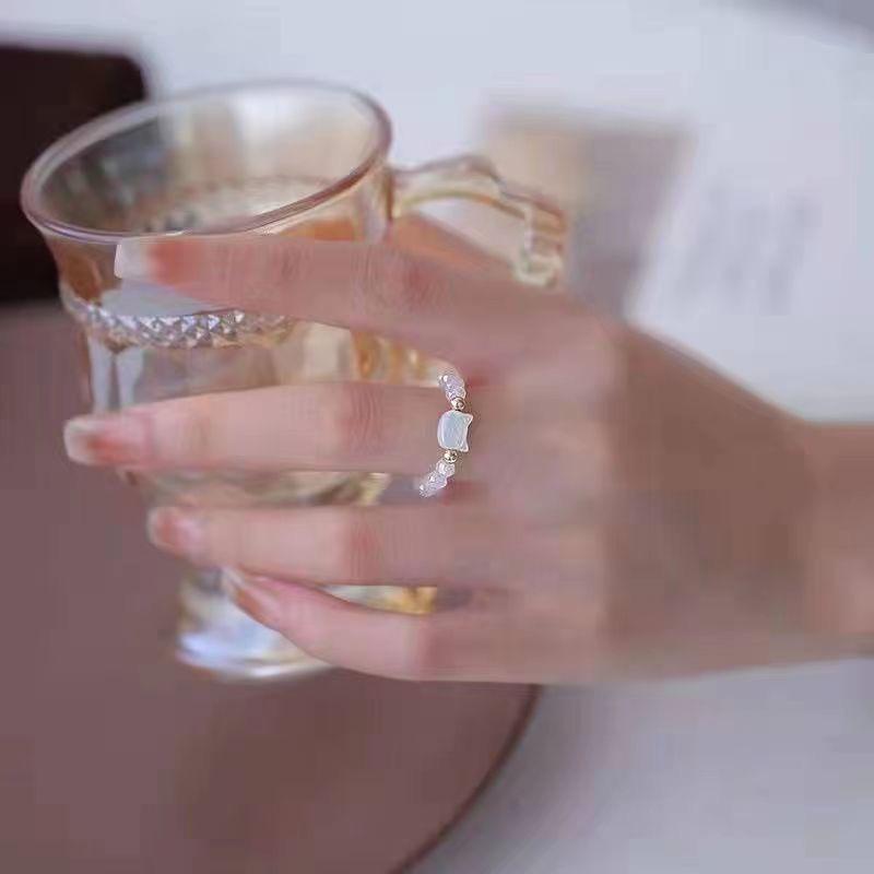 Schwarze Katze Muschel Bohne Fingerring für Damen: Minimalistisches, Stilvolles & Einzigartiges Design.