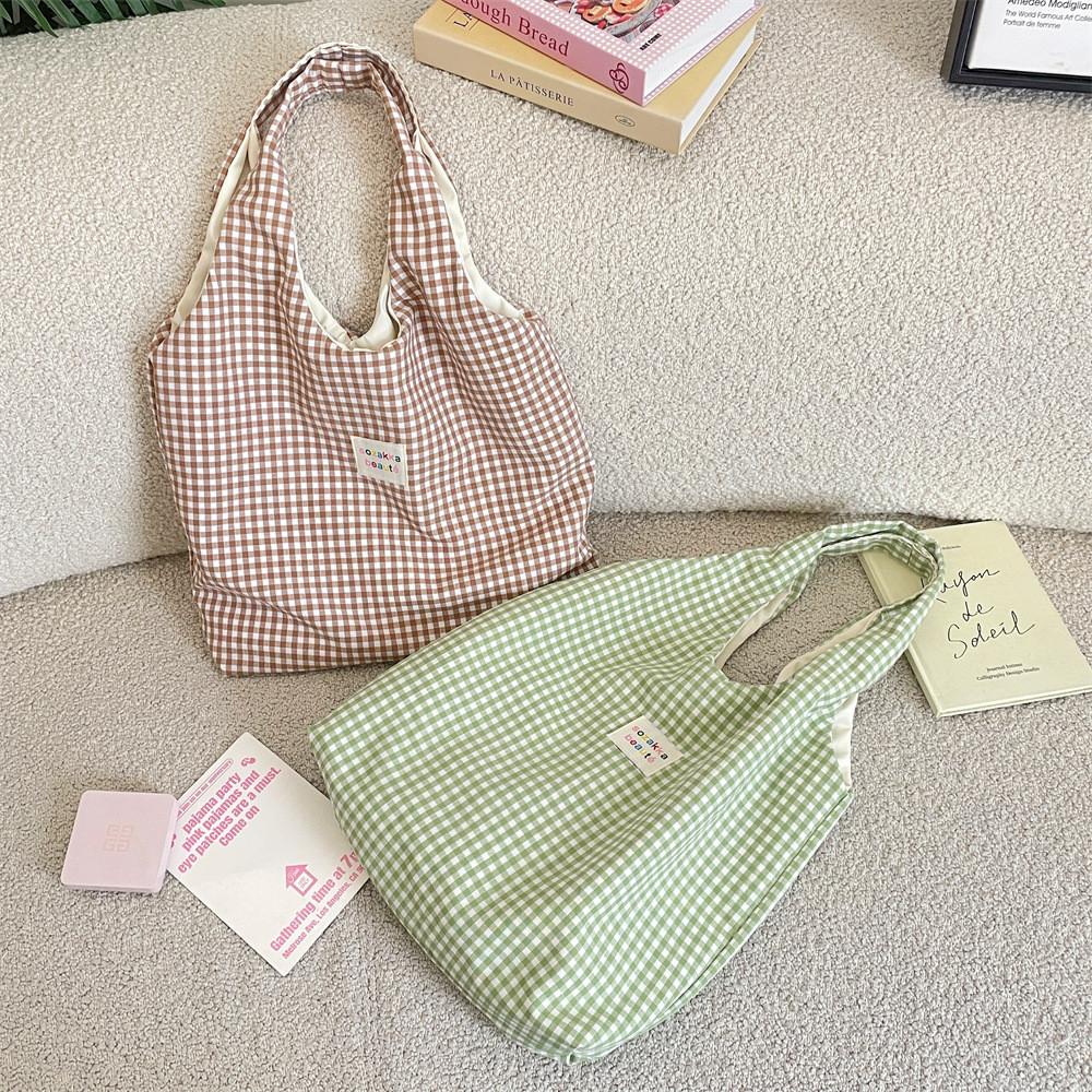 Casual Polyester Tartan Shoulder Bag With Inner Zipper Pocket For Daily Use