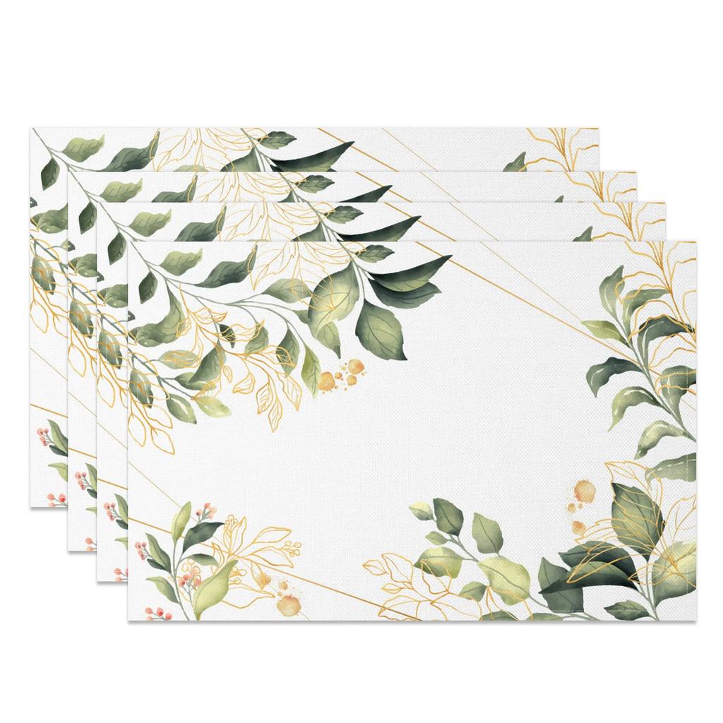 Botanische Florale Platzsets Grüne Blätter Blumen Design Naturinspiriertes Tischset für Esstisch Küche Party Waschbar Umweltfreundlich