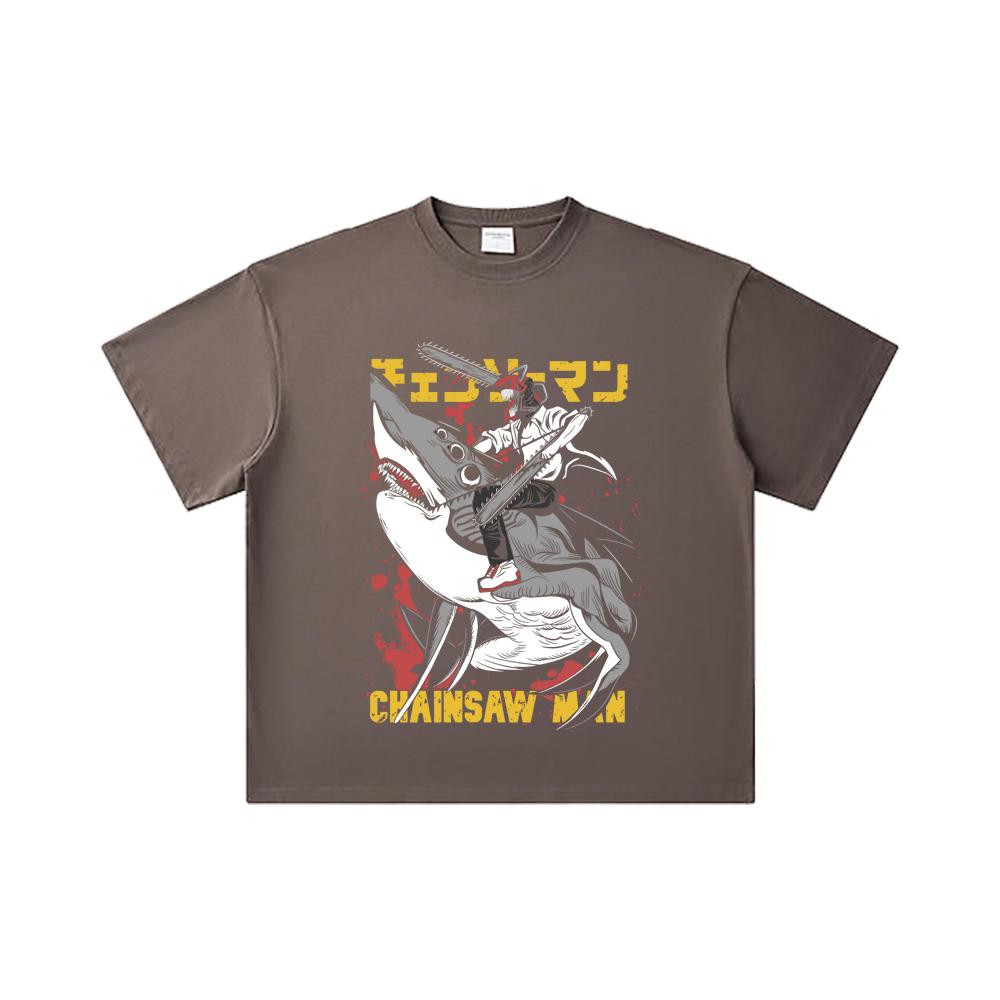 260 GSM Double Yarn 32 Count 100% Cotton Chainsaw Man V43 Denji Print Unisex Heavy Cotton T Shirt