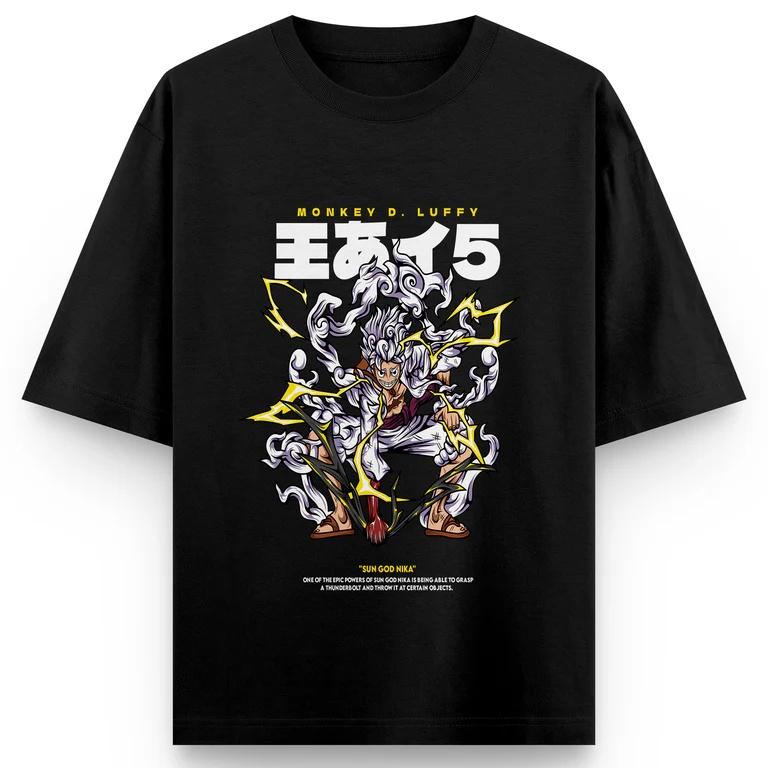 One Piece Anime 5 Levels Luffy Printing Oversized Cotton Tshirt Men and Women Harajuku Trend Y2K Casual Summer Absorb Sweat Tee