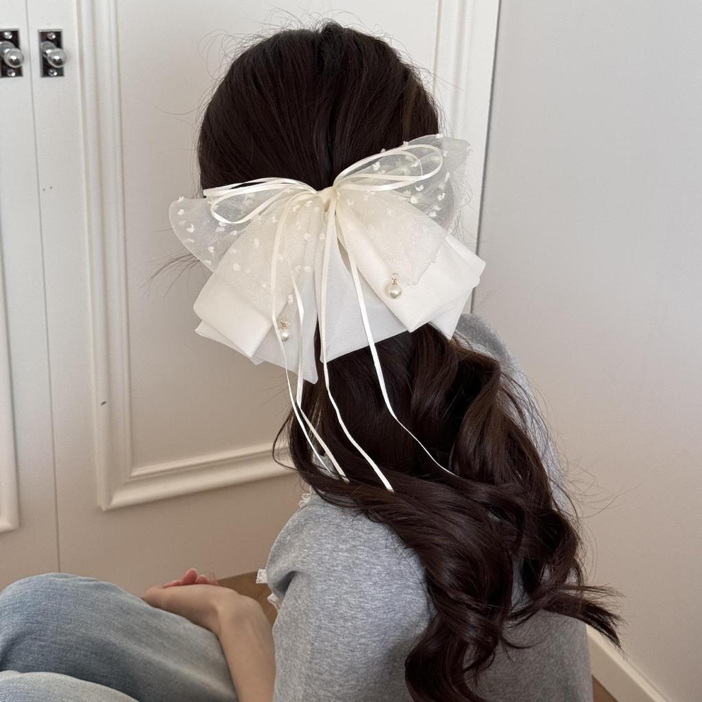 Handmade Chiffon Floral Bow Ponytail Clip for Voluminous Hair