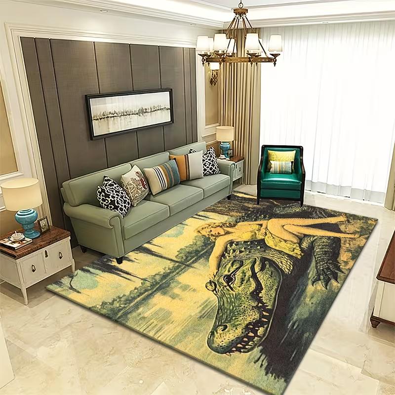 

Restaurant Office Commercial Bedroom Carpet Retro Girl with Crocodile Pattern Floor Mat Outdoor Carpet Autumn Home Decoration 40X60cm