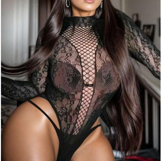 Sexy lingerie bikini one-piece long-sleeved mesh see-through sexy seduction uniform 9152