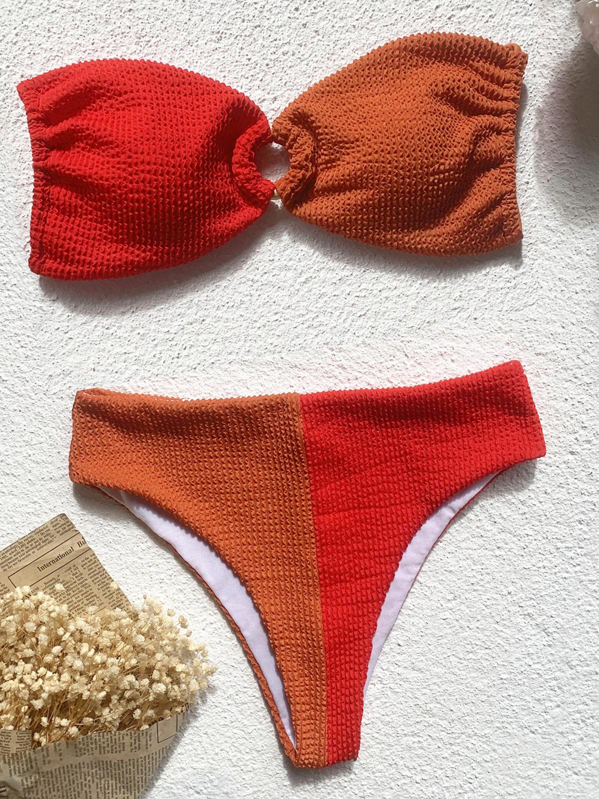 

Морщинистое жатое бикини с высокой талией, женский купальник, женский купальник, комплект бикини из двух частей, купальный костюм, купальный костюм M красный