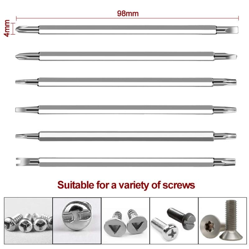 Compact Screwdriver Bit Set Magnetic Double for Head Screwdriver Bits Chrome Vanadium Steel Hand Manual Repair Tool 7 Pc