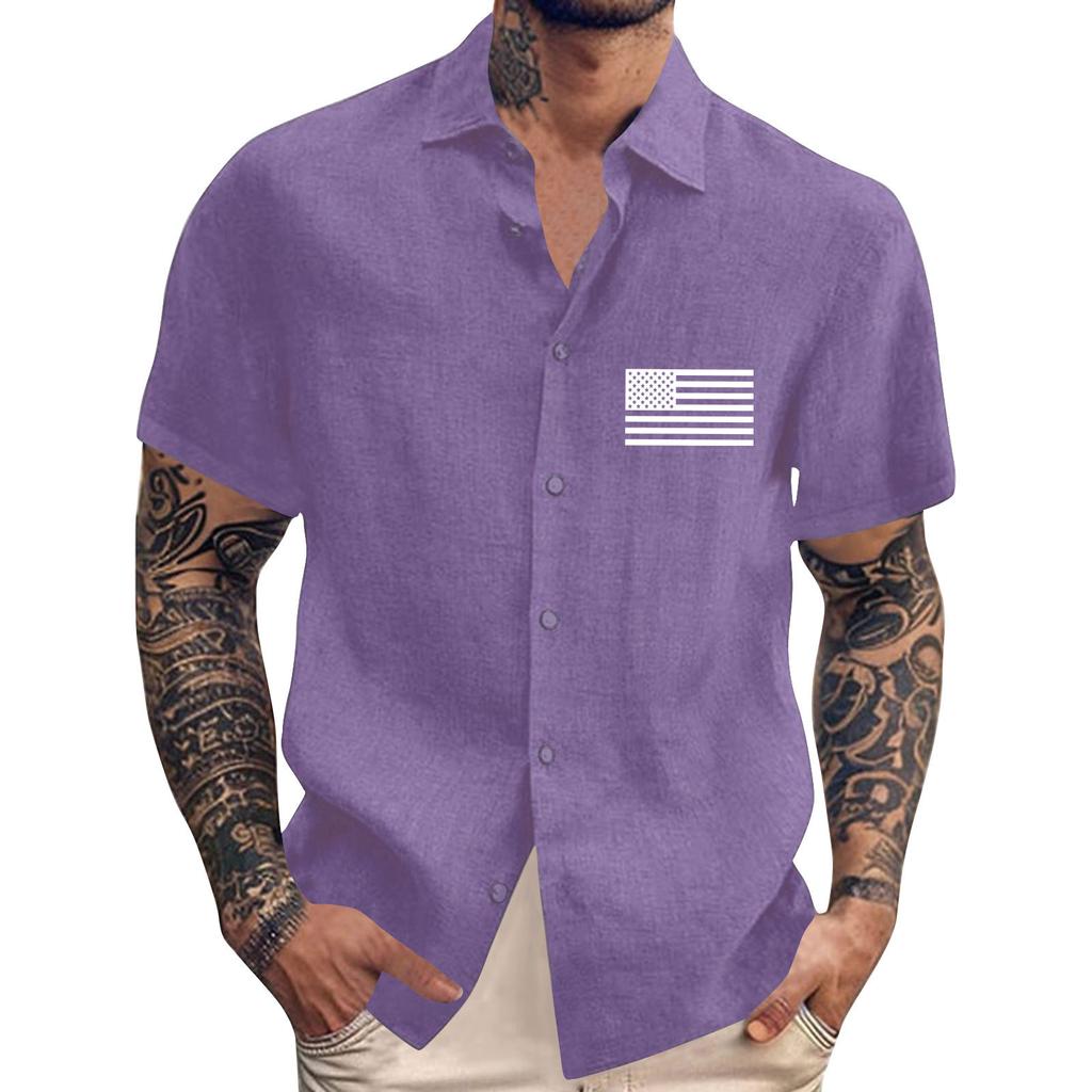Men's Vintage Button Down Bowling Shirts Short Sleeve Summer Beach Shirt