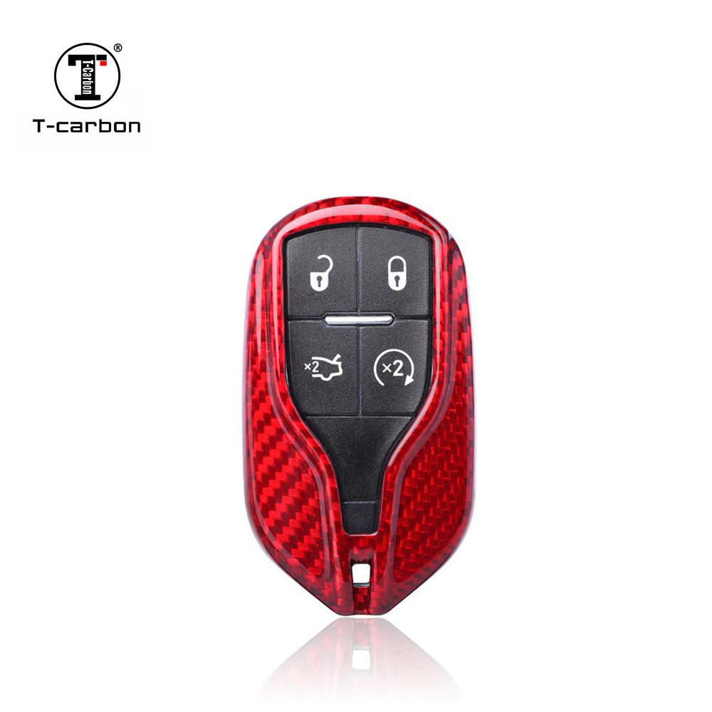 Red Carbon Fiber Key Case Cover for 13+ Maserati Quattroporte Ghibli 17+ Levante