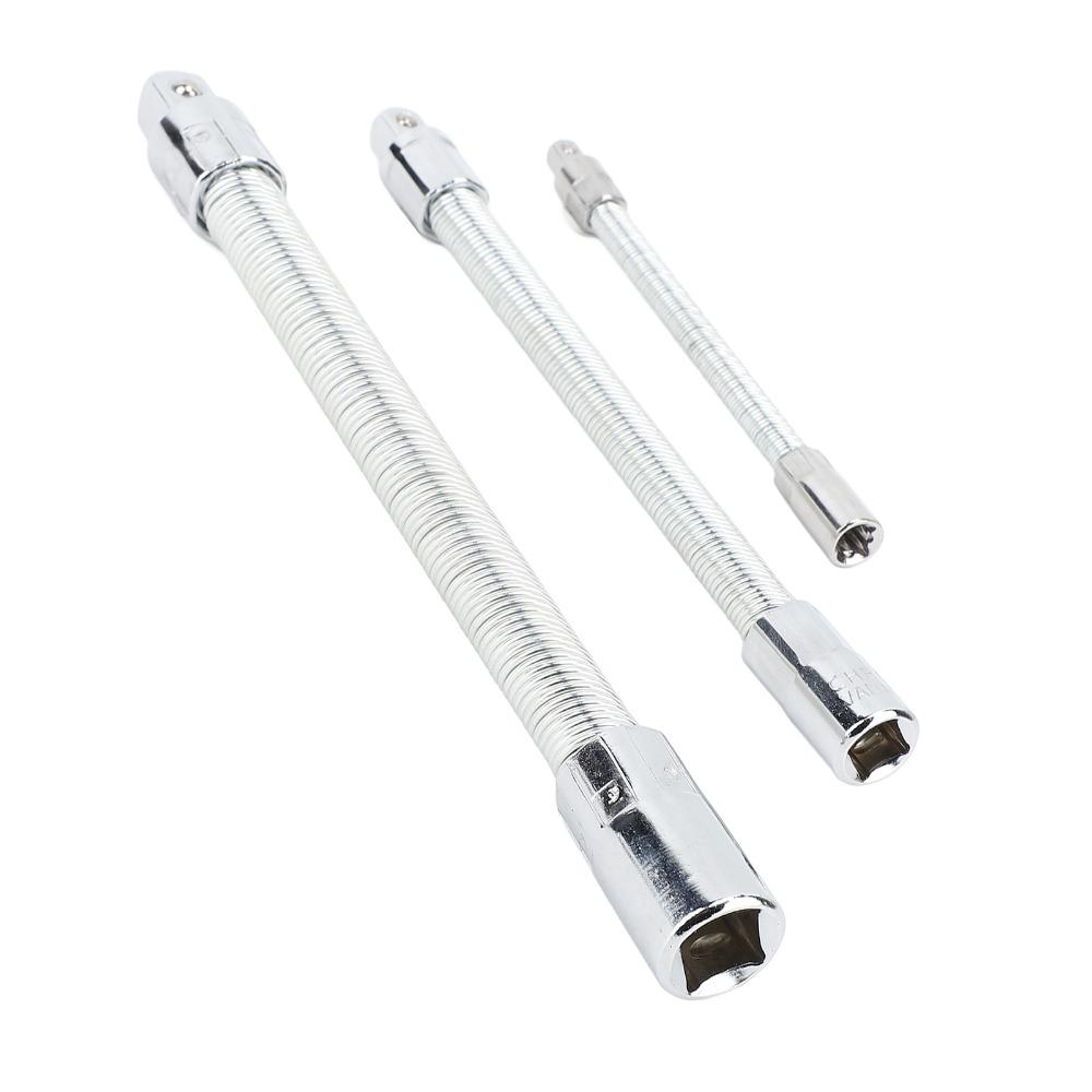3Pcs Silver Bendable Shaft Set Carbon Steel Flex Socket Wrench Socket Extension Bar  Automotive