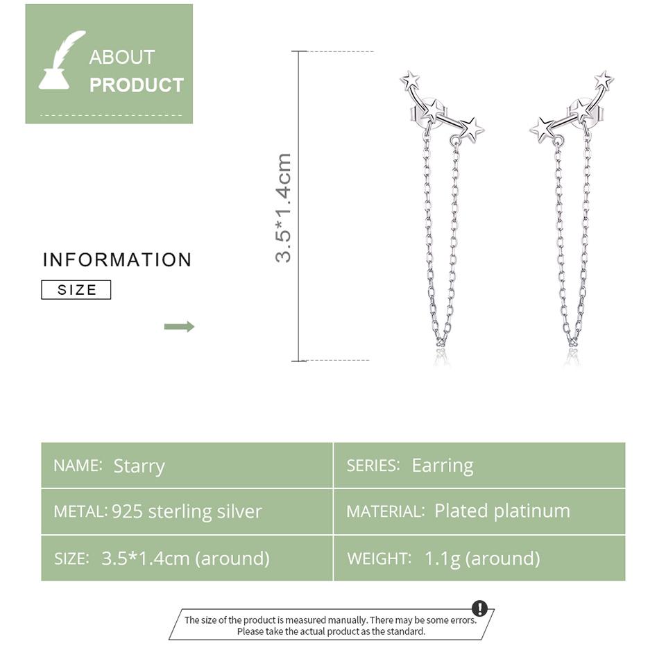 Bamoer 925 Sterling Silver Fine Jewelry Long Chain Tassel Dangle Earrings for Women Wedding Party