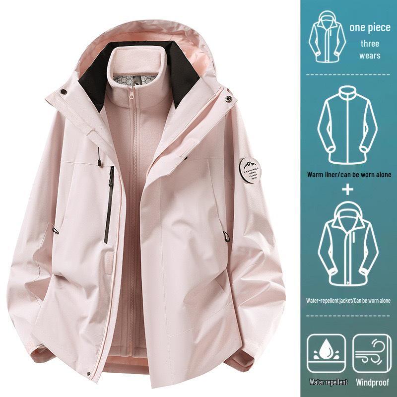 Camel Unisex 3-in-1 Mountaineering Jacket: Graphene-Lined, Windproof, Waterproof, and Warm, New Style, Two-Piece Set.
