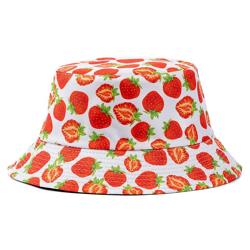 Hot Sale Unisex Bucket Hats Summer Double-sided Wear Fruit Printing Women Cap Outdoor Sun Hat Men Classic Panama Bucket Hat