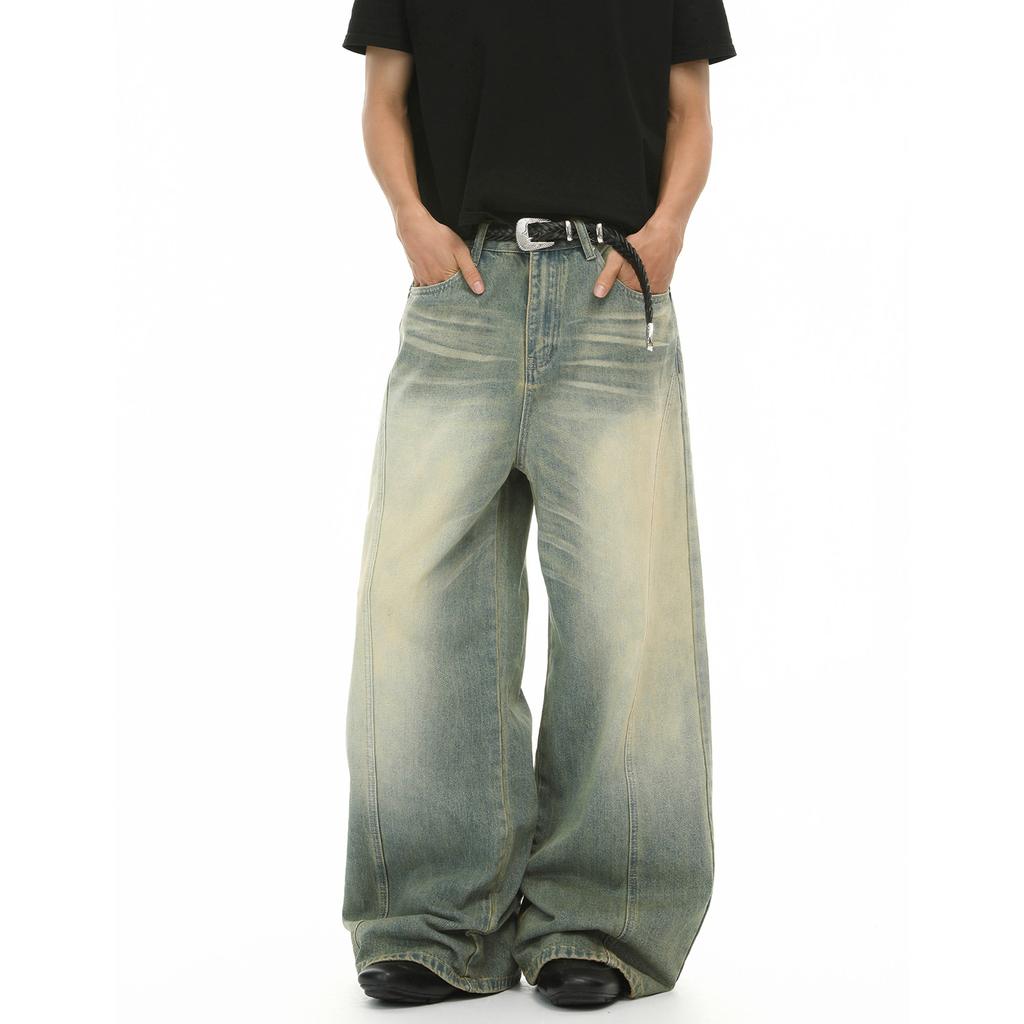 Nostalgic Retro American High Street Cat Whisker Wide Leg Drape Straight A-word Washed Jeans