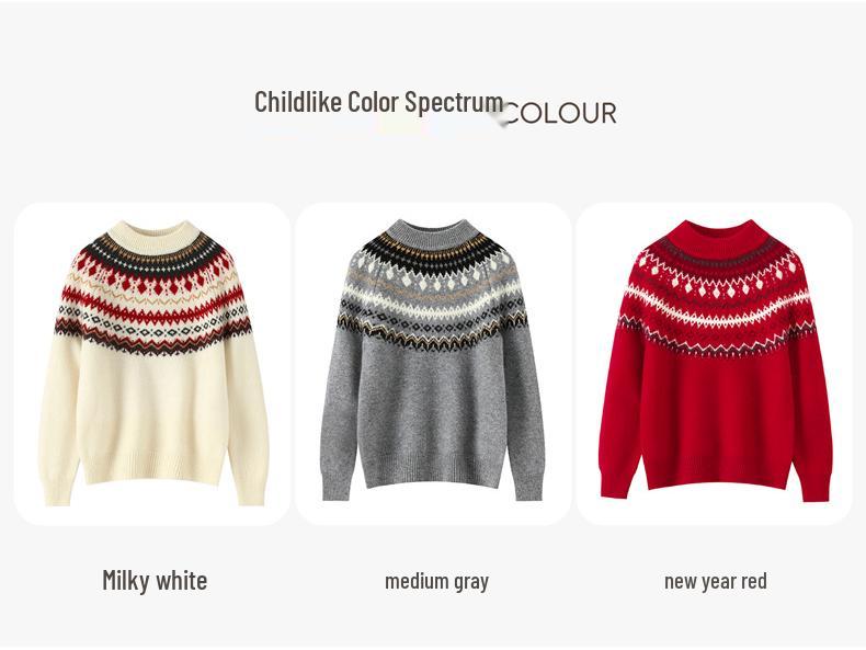 Maglione in Lana Fair Isle per Bambini - Spesso, Caldo, Stile Retro Rosso per Autunno/Inverno Ragazzi e Ragazze