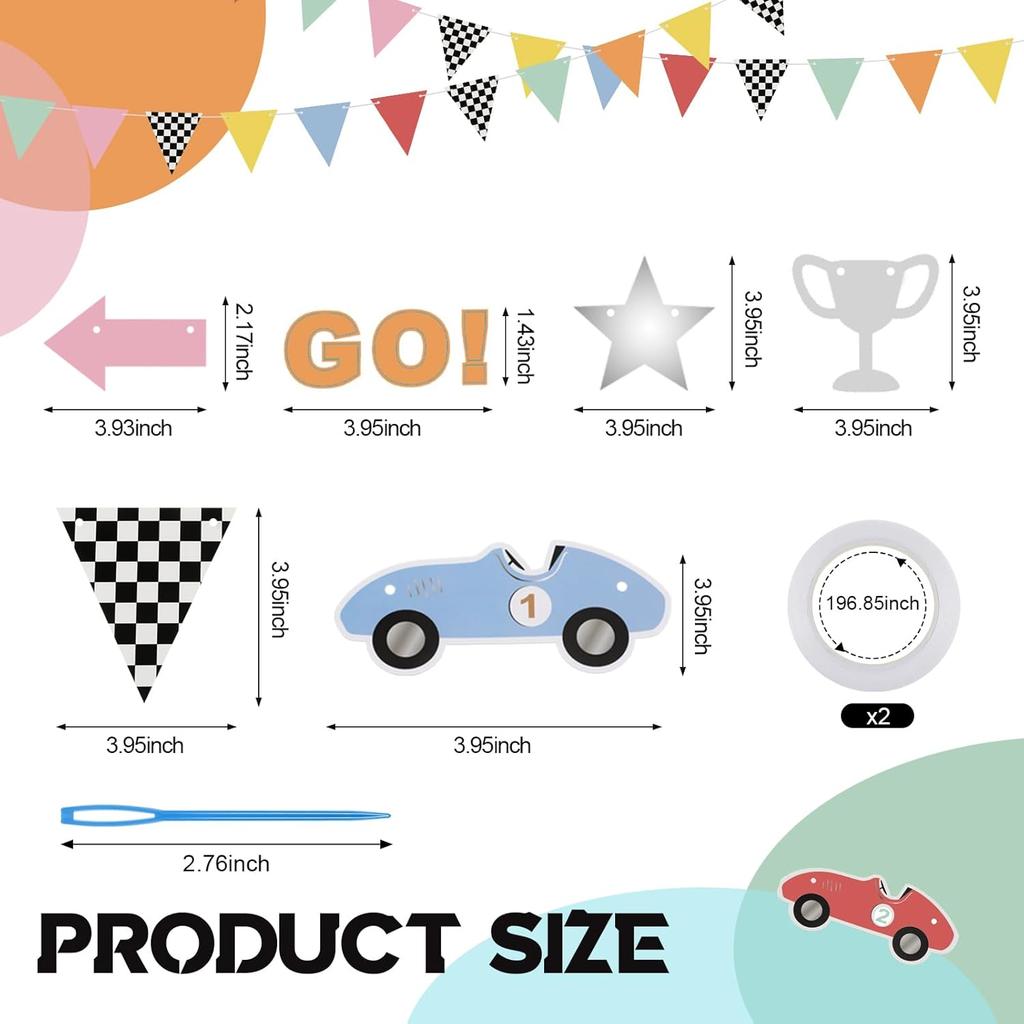 2 Pack Vintage Race Car Party Banners 7.22 ft Race Car Birthday Party Decorations Birthday Supplies