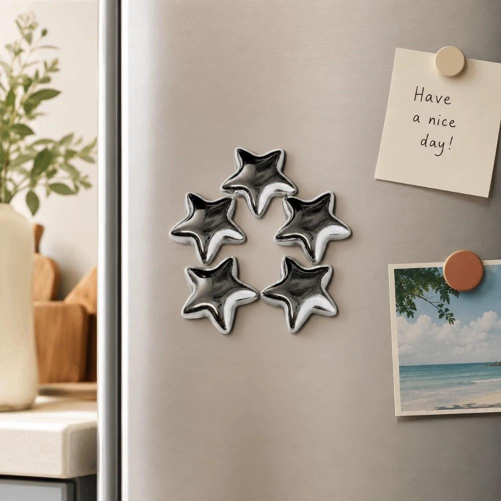 5/10 Pcs Strong Magnet Fridge Magnet Silver Stars Refrigerator Decals  Door Mounting