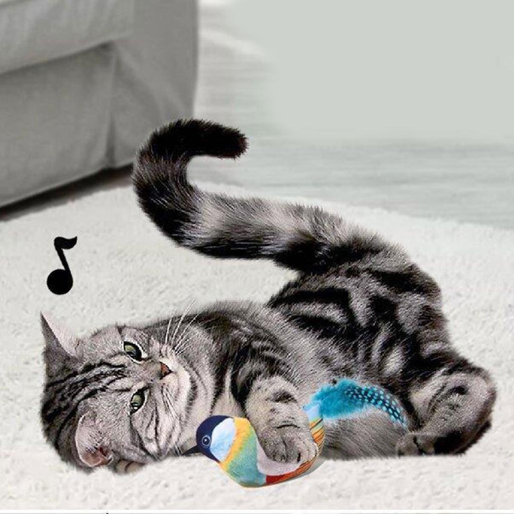 Interactive Cat Toy Set with Electronic Chirping Bird Sound Catnip Cat Feathered Brid for Indoor Cats Exercise Playset