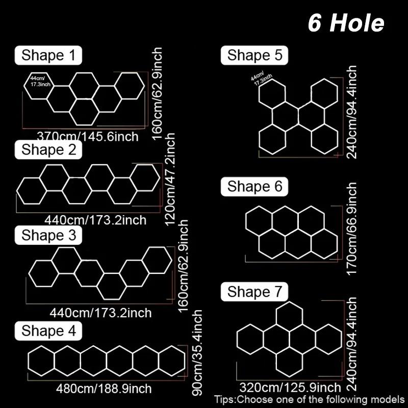 LED Hexagon Garage Lights Honeycomb Led Tube Lighting 85V-265V Car Detailing Ceiling Shop Light for Gym Car Care Wash Room