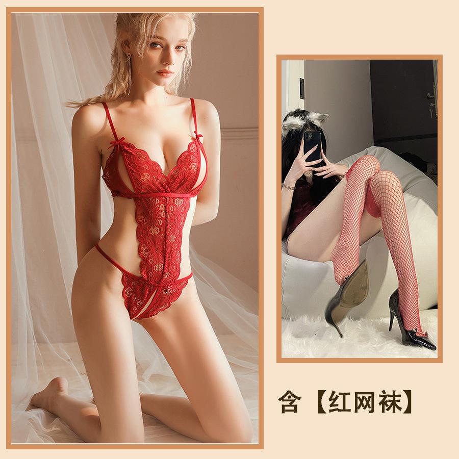 Sexy Lingerie Sexy Lace Hollow Onesie Uniform Passion Free Pajamas Hot Plus Size Set