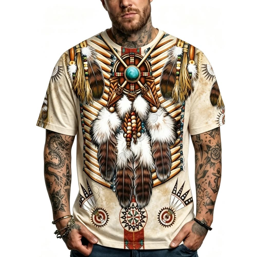 Summer Creative Ethnic Style Pattern 3D Print Loose Short Sleeve T-shirt Breathable Men Casual Comfortable Versatile Sports T-shirts
