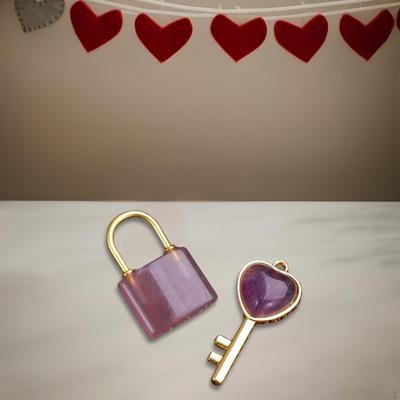 Couple Key Necklace Pendant Set Heart Shaped Jewelry Accessories Stone Lock Matching Couples